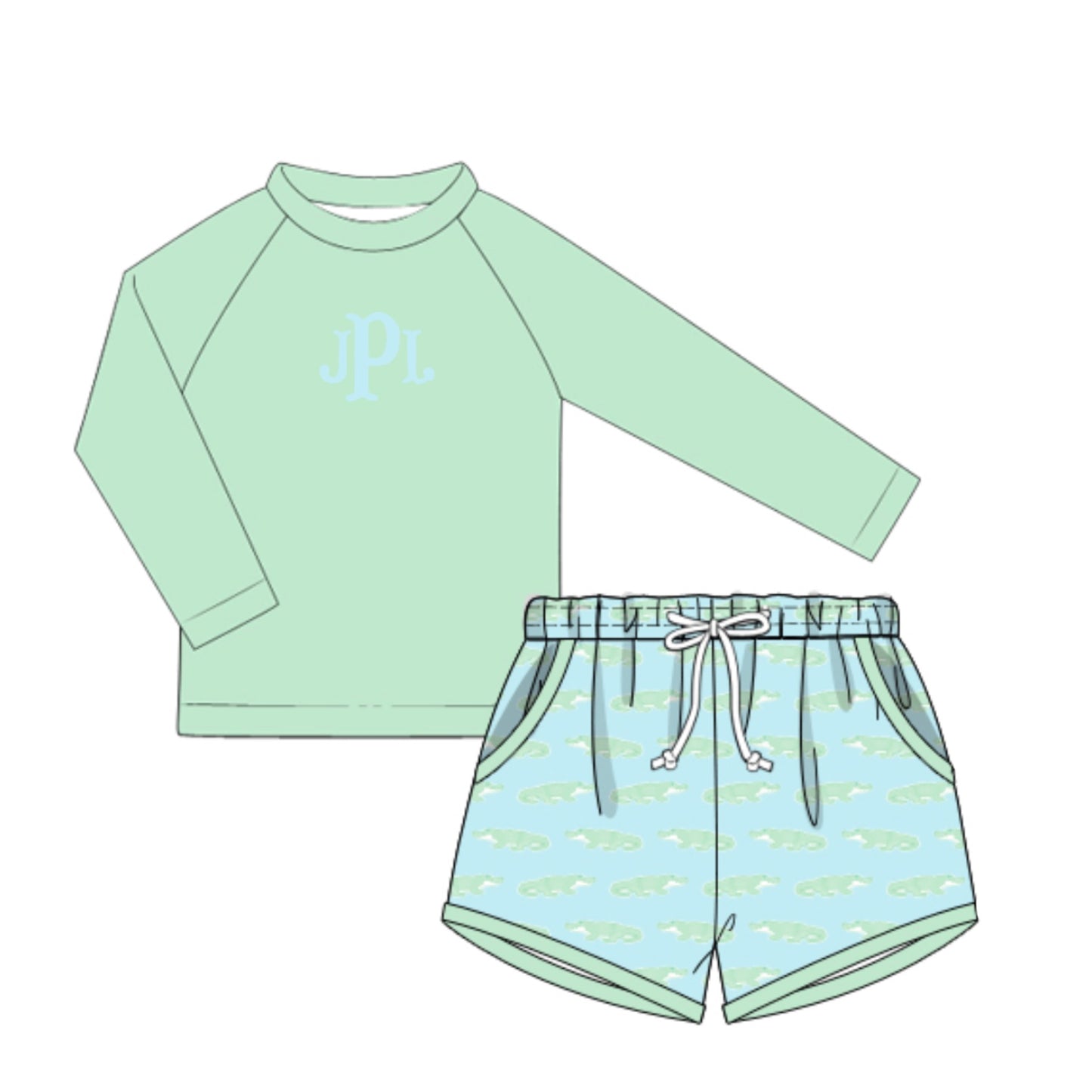 PREORDER 48: SUMMER 1 - Gator Bay Boy Rashguard Top & Trunk Set