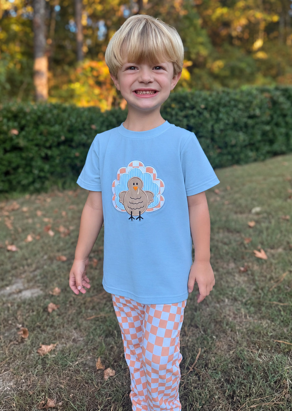 RTS - HALLOWEEN & TURKEYS - Floral & Checkered Turkey Boy Jogger Set