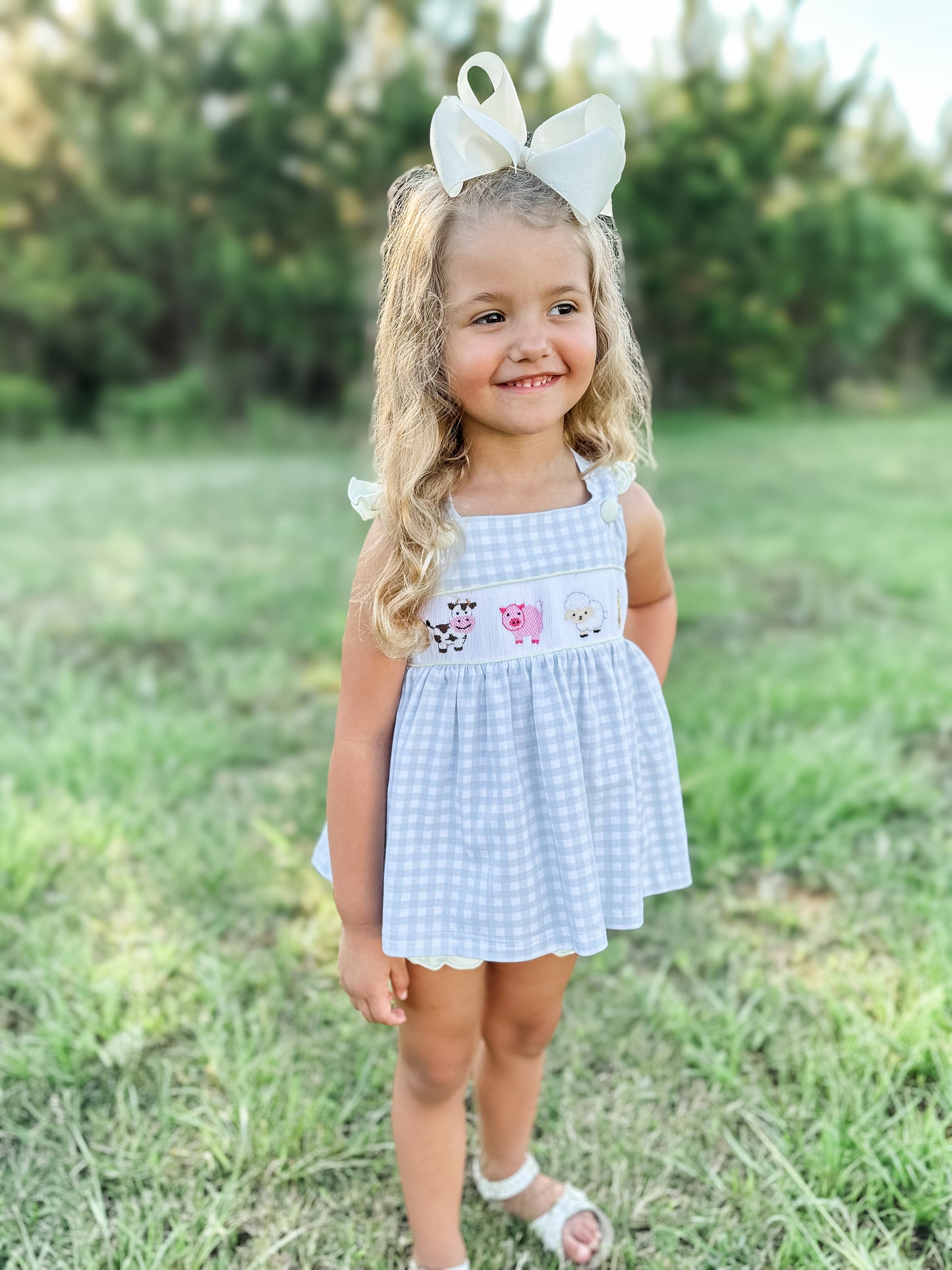 RTS - Smocked Farm Animals Girl Diaper Set