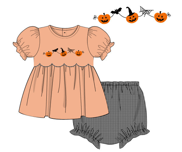 RTS - French Knot Jack-O’-Lantern Girl Diaper Set
