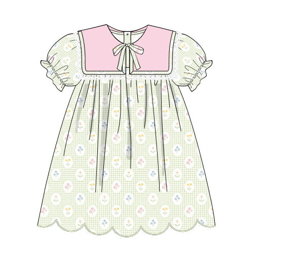 PREORDER 63: SUMMER PT 2 - Girls Only - Green Gingham & Floral Girl Dress