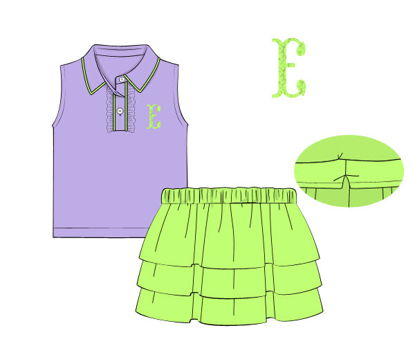 PREORDER 63: SUMMER PT 2 - Girls Only - Bright Skort Sets - Lavender/Lime