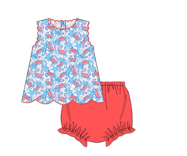 RTS - Patriotic Lilly Crab Swim Girl Diaper Set