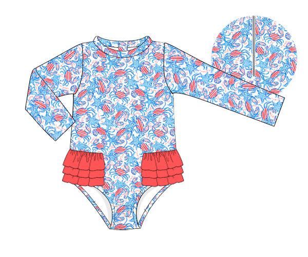 RTS - Patriotic Lilly Crab Swim Girl 1 PC Rashguard