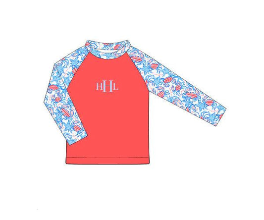 RTS - Patriotic Lilly Crab Swim Boy Rashguard Top - NO MONOGRAM