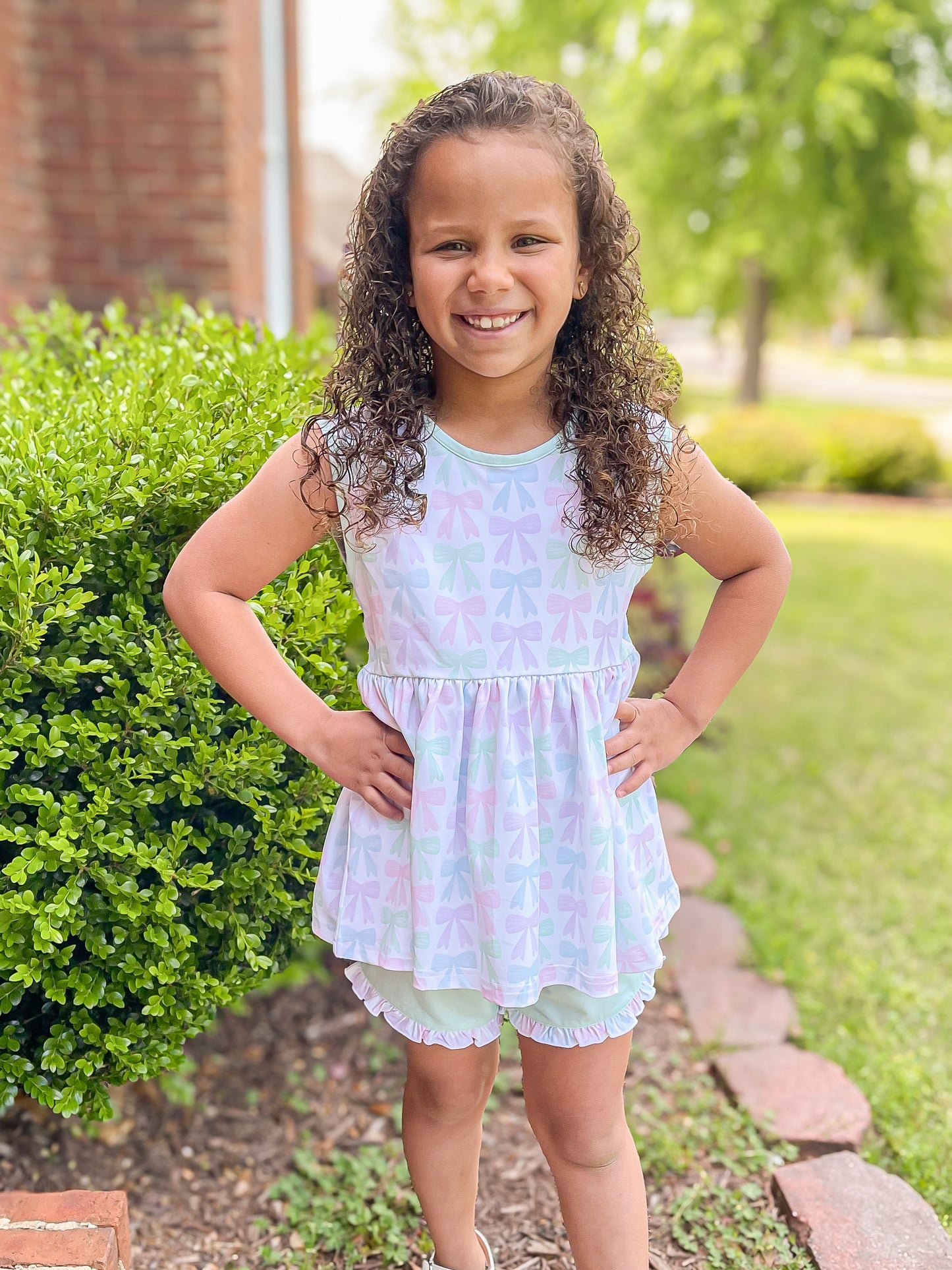 RTS - Spring 2 Girls Only - Pastel Bows Girl Short Set