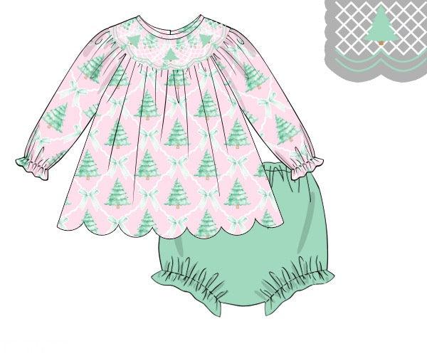 PREORDER 56: CHRISTMAS 2 - Christmas 2 Girls Only - Pastel Christmas Trees Girl Diaper Set