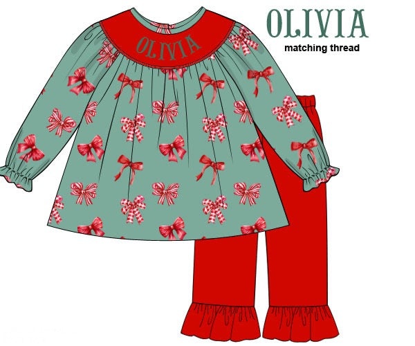 PREORDER 56: CHRISTMAS PT 2 - Christmas 2 Girls Only - Christmas Bows Girl Pant Set