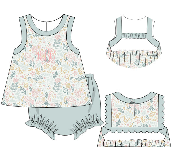 RTS - Sage Petals Girl Diaper Set - NO MONOGRAM
