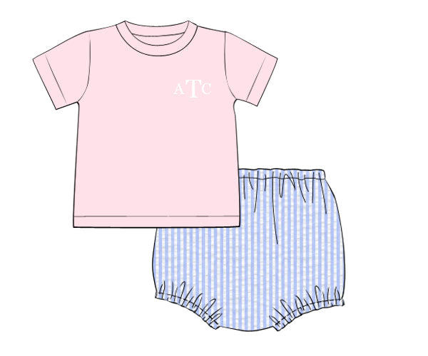 RTS - Seersucker Bows Boy Diaper Set - NO MONOGRAM