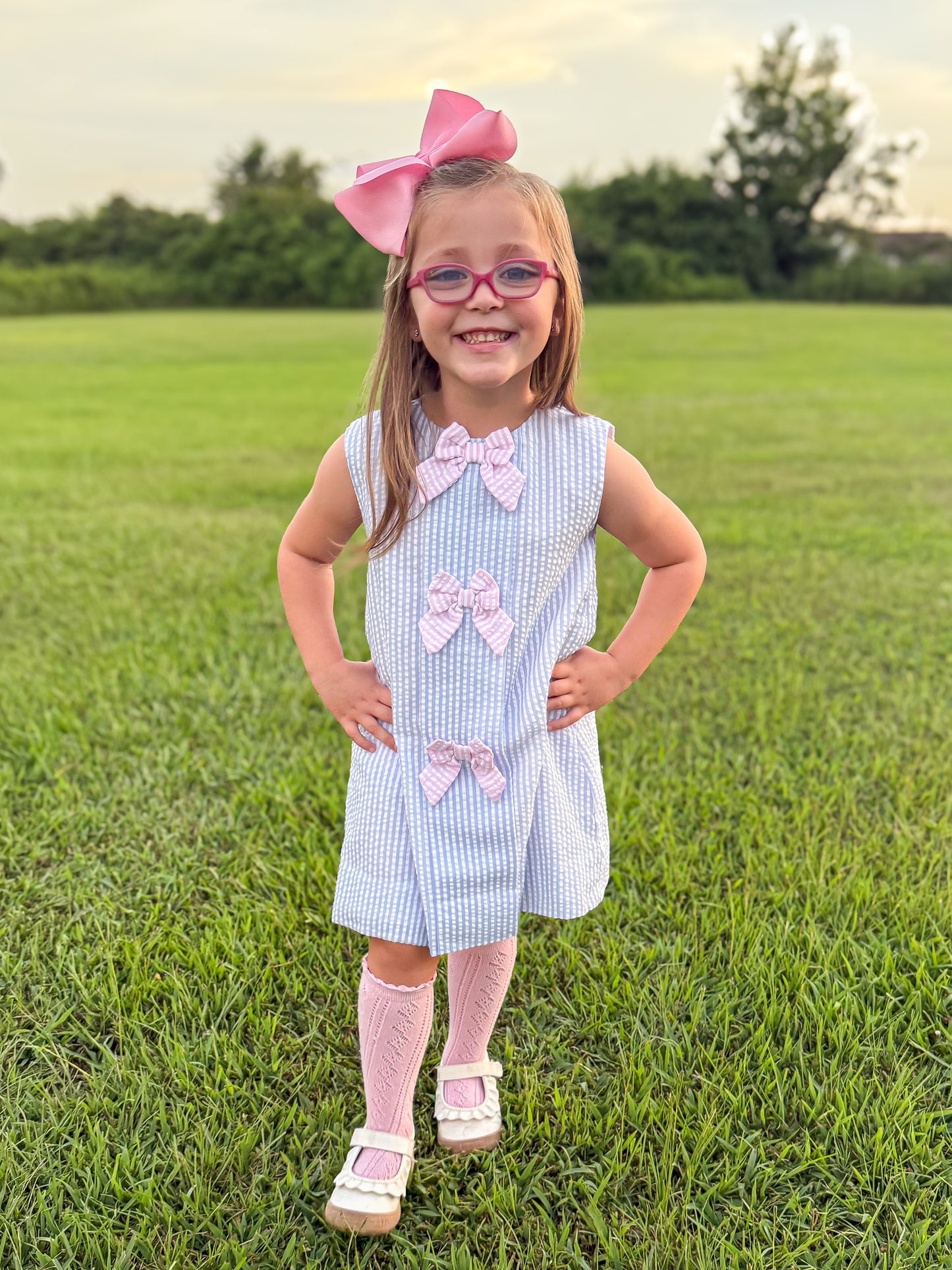 RTS - Seersucker Bows Girl Dress