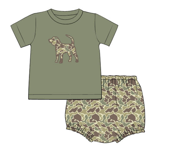 RTS - Summer 2 Boys Only - Appliqué Camo Dog Boy Diaper Set