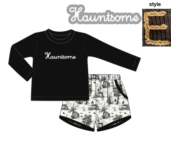 RTS - PUMPKINS & HALLOWEEN - Spooky Toile Boy Shortie Set “HAUNTSOME”