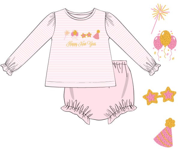 RTS - French Knot Happy New Year Girl Diaper Set