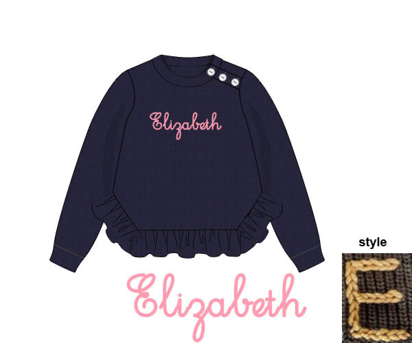RTS - Winter Mix/Match - Chainstitch Name Girl Sweater - Navy - NO PERSONALIZATION