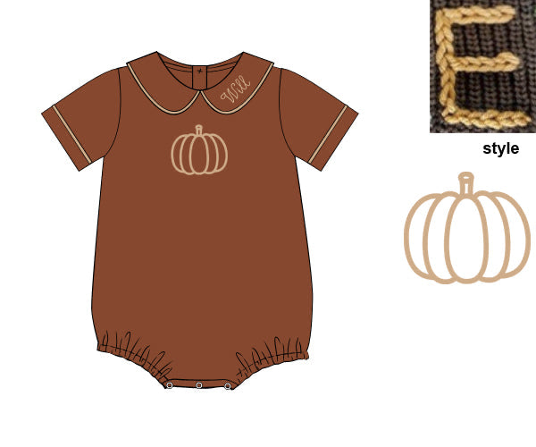RTS - PUMPKINS & HALLOWEEN - Chainstitch Pumpkin Boy Bubble -NO MONOGRAM