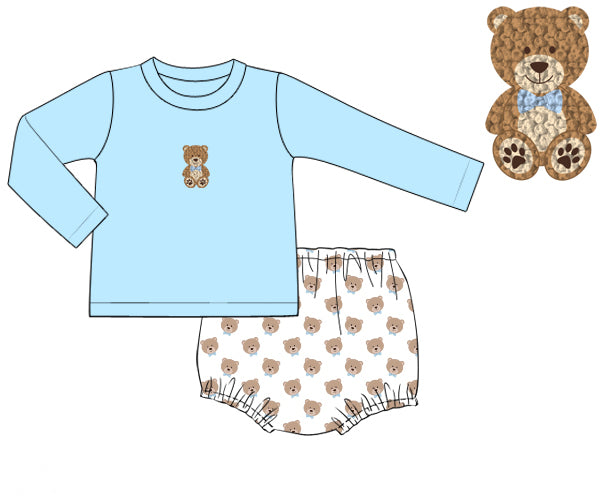 PREORDER 45: RERUNS - French Knot Teddy Bears Boy Diaper Set