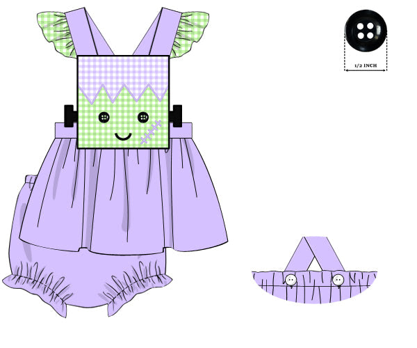 RTS - Applique Frankenstein Girl Diaper Set