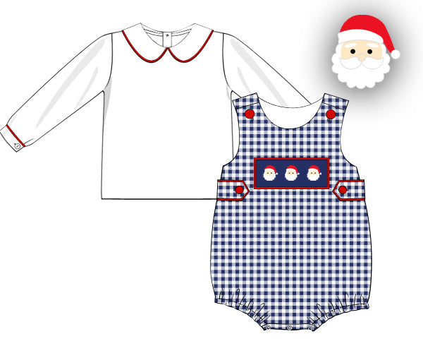 RTS - Smocked Navy Santas Boy Bubble