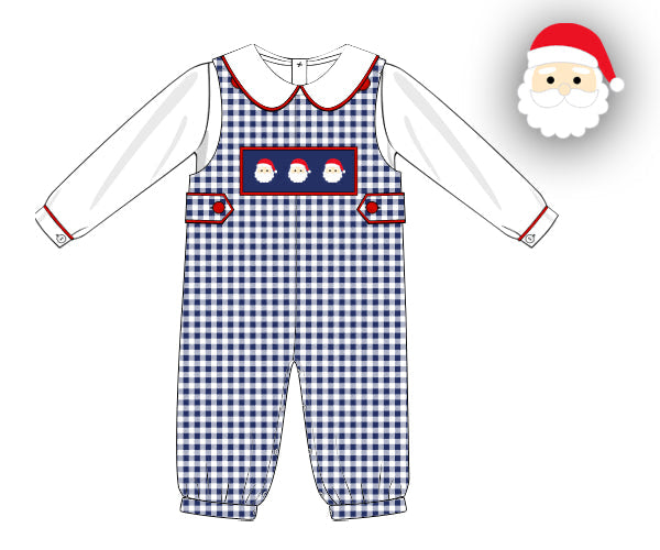 RTS - Smocked Navy Santas Boy Longall