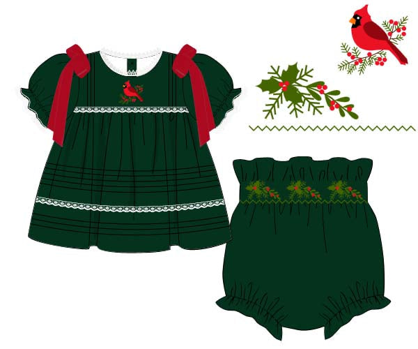 RTS - Christmas Cardinal Heirlooms Girl Diaper Set