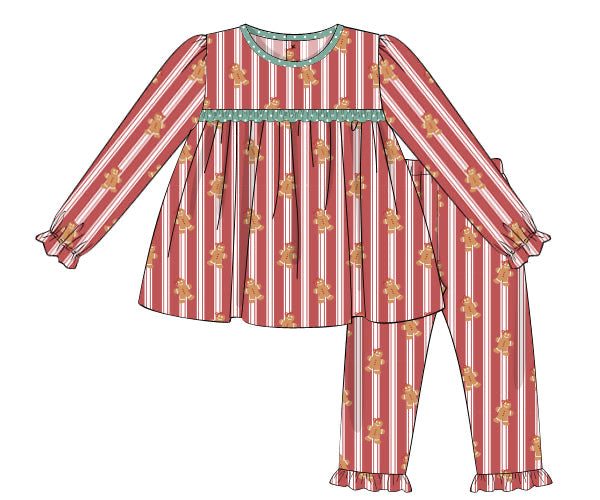 PREORDER 56: CHRISTMAS PT 2 - Gingerbread Stripes Loungewear Girl 2pc