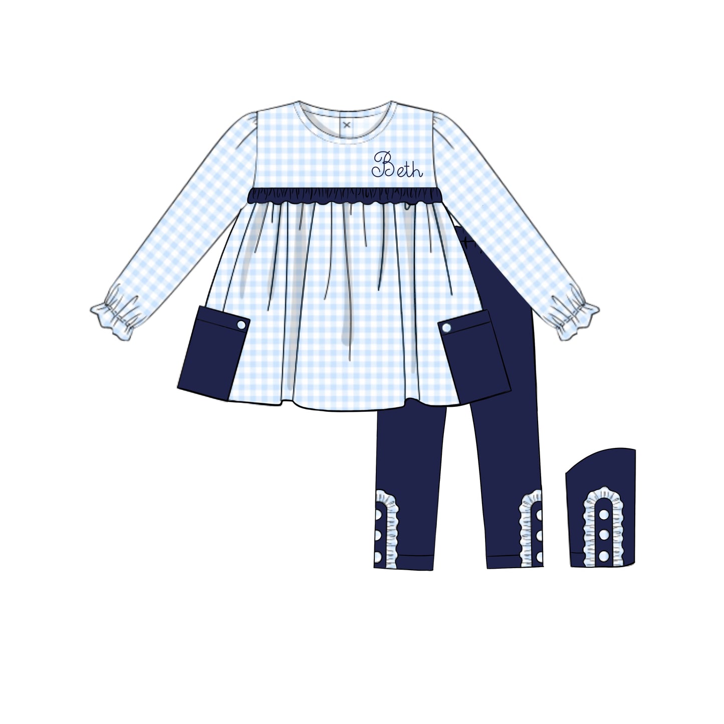 RTS - Winter Gingham Basics Girl Pant Set - NO PERSONALIZATION