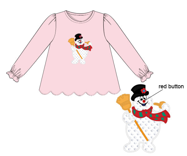 PREORDER 56: CHRISTMAS PT 2 - Christmas 2 Shirt Only - Button Nose Snowman Girl Shirt