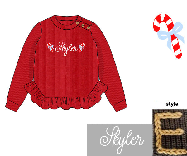 RTS - Candy Cane Name Sweaters Girl Sweater - NO MONOGRAM