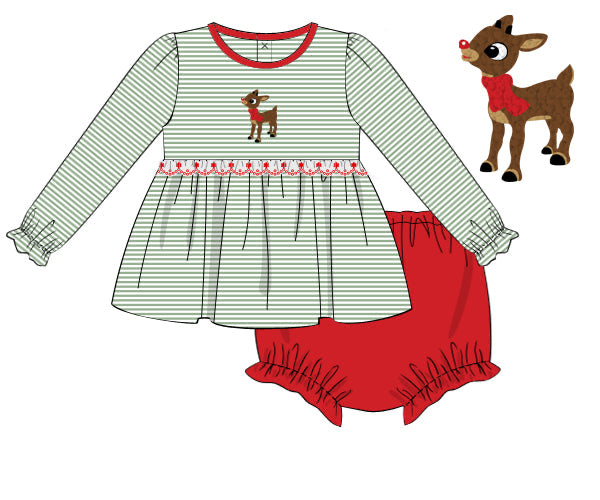 PREORDER 56: CHRISTMAS 2 - Red Nose Reindeer Girl Diaper Set