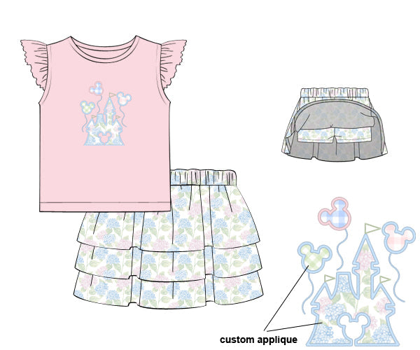 PREORDER 46: SPRING 1 - Applique Castle Girl Skort Set