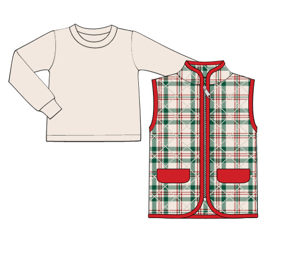 PREORDER 56: CHRISTMAS PT 2 - Christmas 2 Shirt Only - Holiday Plaid Boy Vest & Shirt