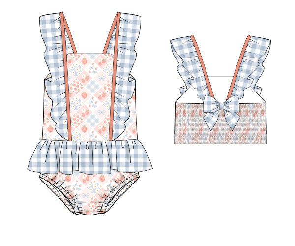 PREORDER 46: SPRING 1 - Elli’s Berry Patchwork Girl 1pc Swim