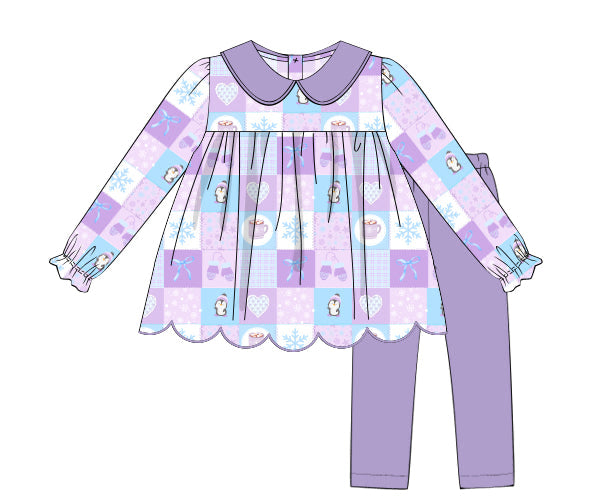 RTS - Winter Girls Only - Purple Winter Patchwork Girl Pant Set