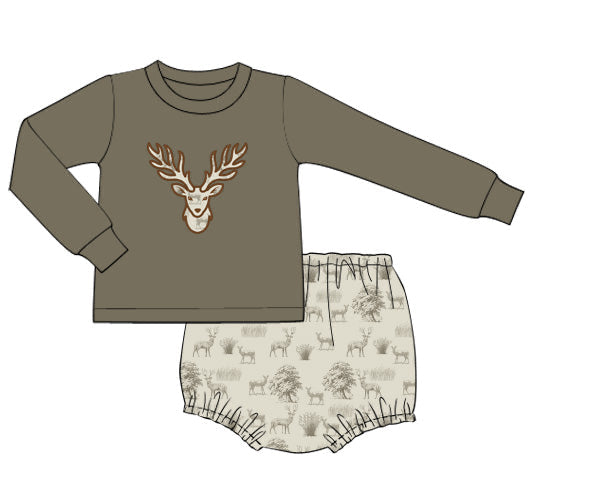 PREORDER 57: WINTER - Winter Boys Only - Winter Deer Toile Boy Diaper Set