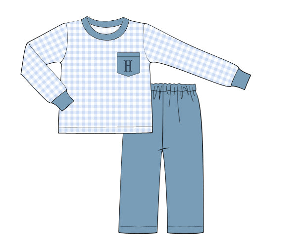 PREORDER 57: WINTER - Blue Bows & Gingham Boy Pant Set