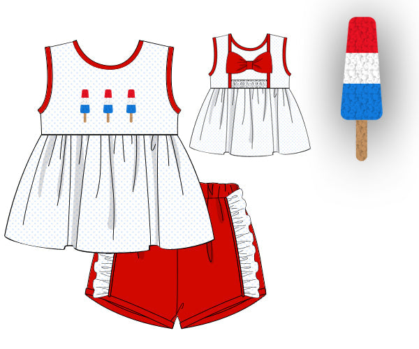 PREORDER 48: SUMMER 1 - French Knot Bomb Pops Girl Shortie Set