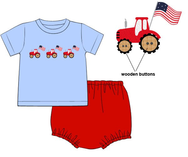 PREORDER 48: SUMMER 1 - Summer 1 Boys Only - Patriotic Tractors Boy Diaper Set