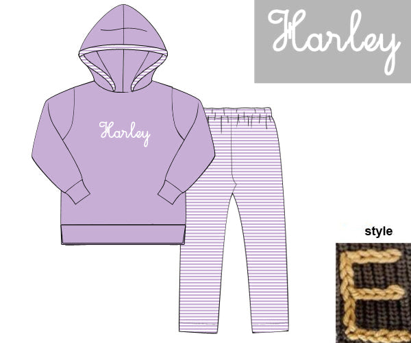 RTS - Chainstitch Hoodie Sets Girl Pant Set - Purple - NO PERSONALIZATION