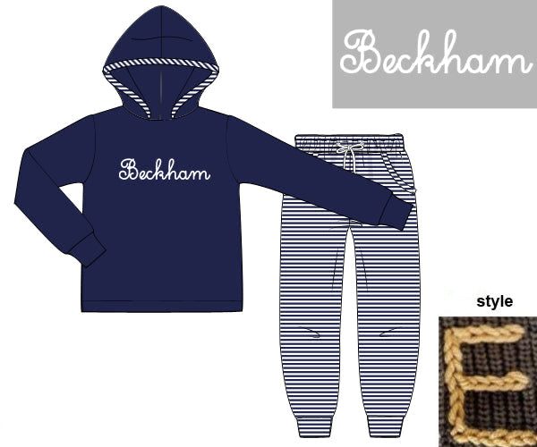 RTS - Chainstitch Hoodie Sets Boy Jogger Set - Navy - NO PERSONALIZATION