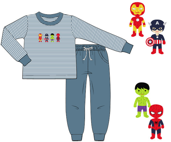 RTS - Winter Boys Only - Striped Superheroes Boy Jogger Set