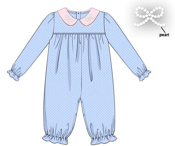 RTS - Winter Girls Only - Pearl Collared Bows Girl Romper