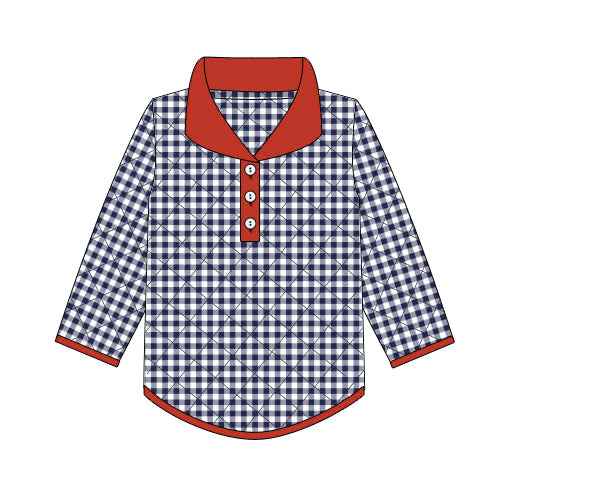 PREORDER 57: WINTER - Winter Shirt Only - Quilted Navy Gingham Quarter Button Up