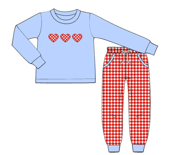 RTS - Gingham Heart Knits Boy Jogger Set