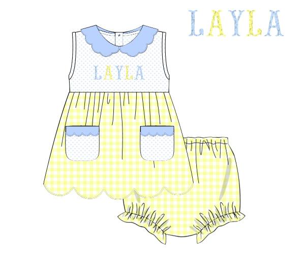 RTS - Spring French Knot Names Girl Diaper Set - NO MONOGRAM