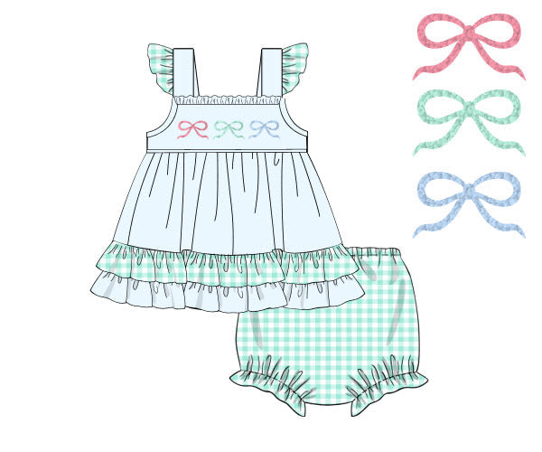 PREORDER 48: SUMMER 1 - Summer 1 Girls Only - French Knot Bows Girl Diaper Set