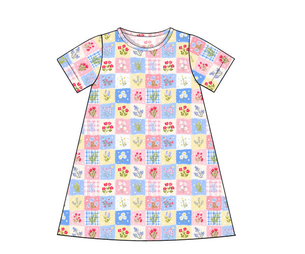 PREORDER 59: TTS - TTS Girls Only - Flower Patch Squares Girl Dress