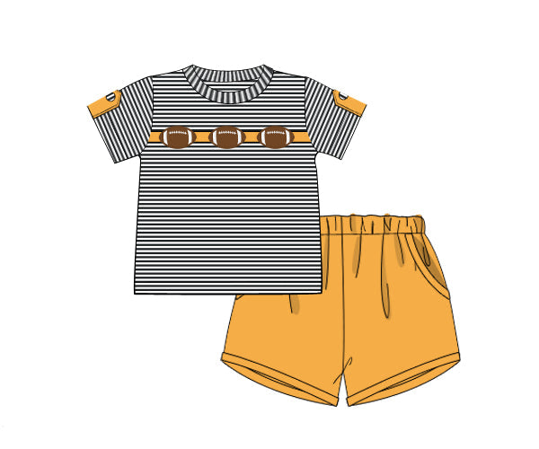 RTS - COLLEGIATE - Applique Football Trio Boy Shortie Set - Gold/Black