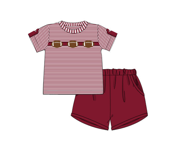RTS - COLLEGIATE - Applique Football Trio Boy Shortie Set - Crimson/White