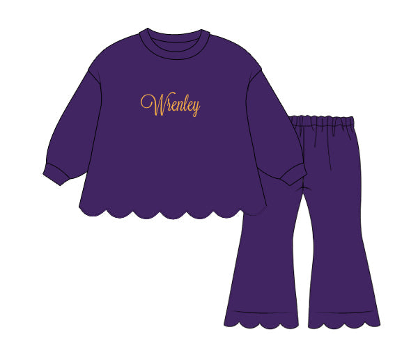 RTS - COLLEGIATE - Gameday Warm Ups Girl Pant Set - Purple “NO MONO”